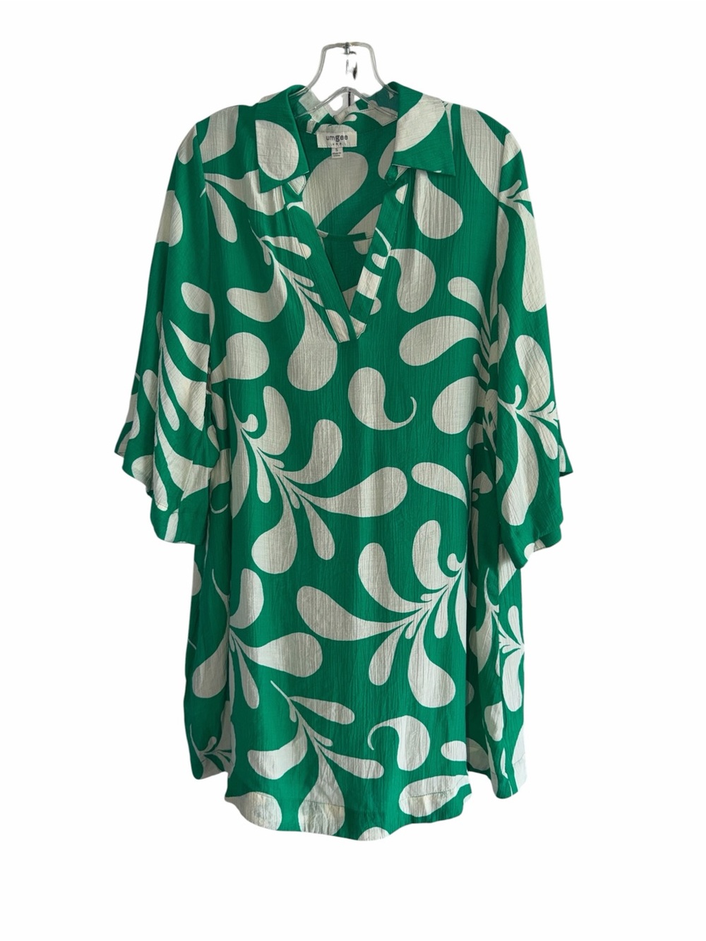 Umgee Green & White Abstract V-Neck Dress Size small - Picture 1 of 6